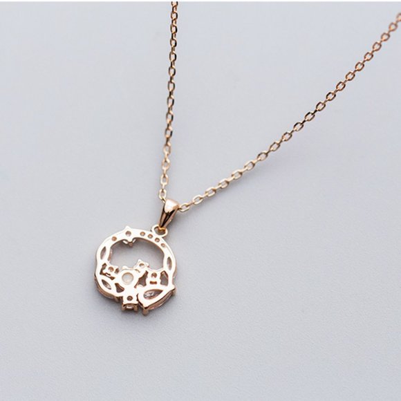 Gold Vermeil Rose Gold Fire Opal Floral Necklace - Picture 9 of 9